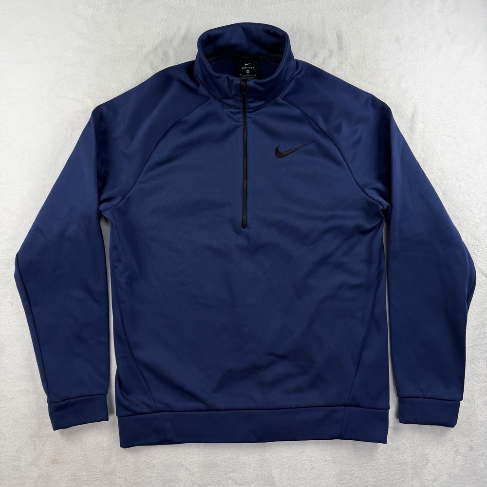 Nike Dri-Fit Quarter Zip Pullover Golf Sweatshirt Jacket Mens M Navy Gym Running - Picture 2 of 9